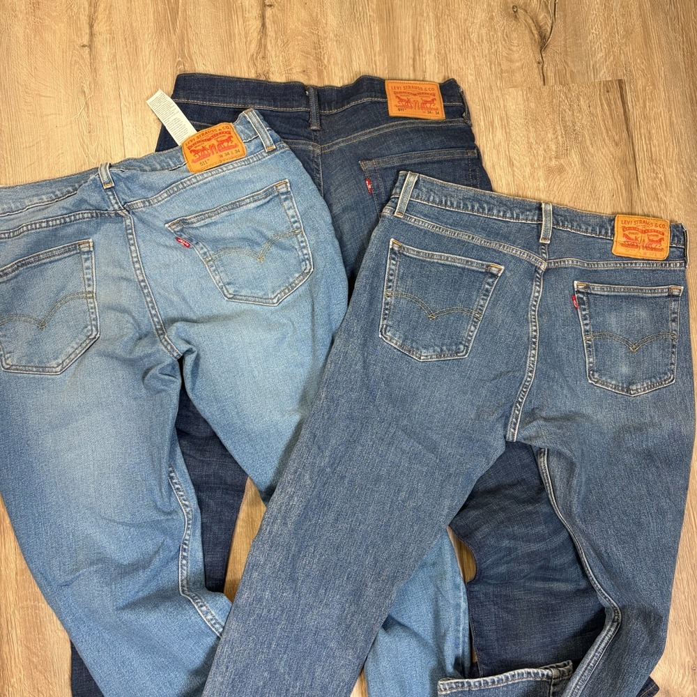 Lot of 3 Levis 511 513 Mens Jeans 34x34 Light Medium Dark Wash Slim